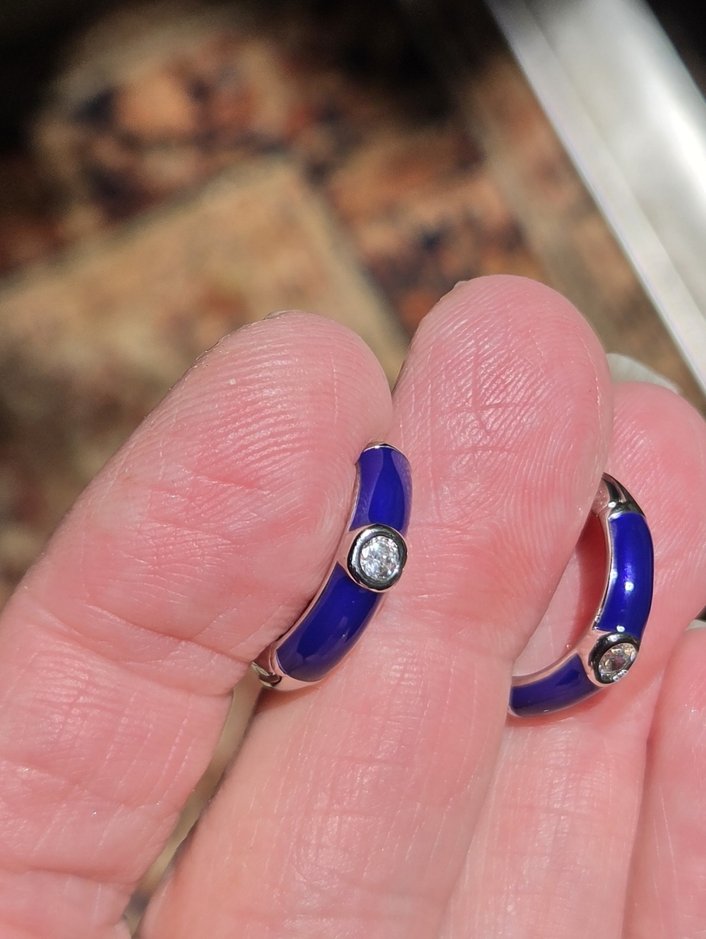 Soho Sterling Blue Enamel Diamond Huggie Hoops - Picture 6 of 10